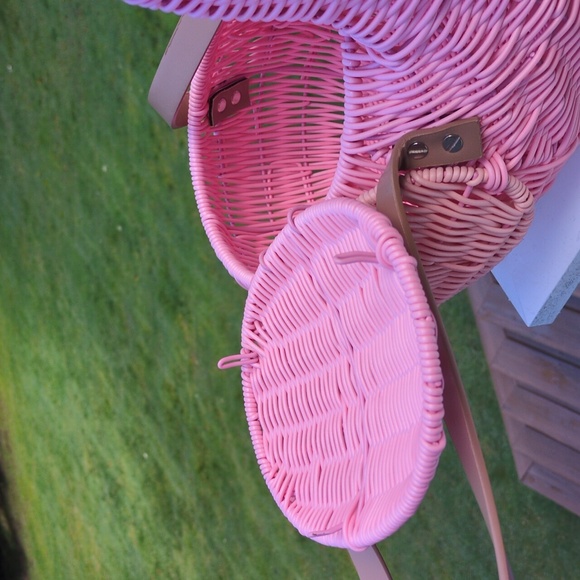 NWOT Pink Flamingo Wicker Purse Bag Basket - Picture 8 of 13
